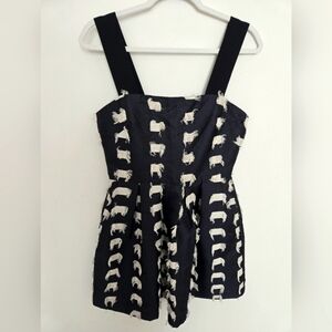 FRNCH navy blue and white elegant cocktail wedding guest dress pockets | M